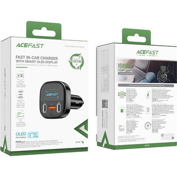 Acefast 101W, 2x USB tip C / USB, Quick Charge 4.0, Negru