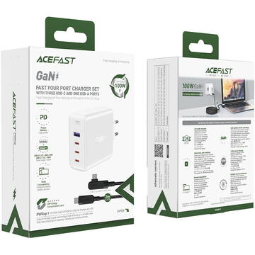 Incarcator de retea Acefast A37 PD100W GAN, 4 porturi USB, 100W, Alb