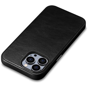 Husa iCarer Husa Capac Spate Piele Oil Wax, Compatibila cu MagSafe Negru APPLE iPhone 14 Pro