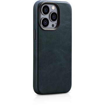 Husa iCarer Husa Capac Spate Piele Oil Wax, Compatibila cu MagSafe Albastru APPLE iPhone 14 Pro