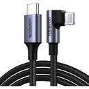 Lightning to USB-C Angled Cable UGREEN US305, PD, 3A, 1m (Black)