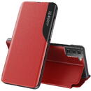 Husa Hurtel Eco Leather View Case elegant bookcase type case with kickstand for Samsung Galaxy S21+ 5G (S21 Plus 5G) red