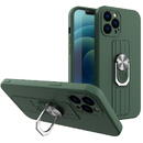 Husa Hurtel Ring Case silicone case with finger grip and stand for iPhone 12 mini dark green
