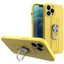 Husa Hurtel Ring Case silicone case with finger grip and stand for iPhone 12 mini yellow