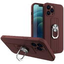 Husa Hurtel Ring Case silicone case with finger grip and stand for iPhone 12 Pro Max brown