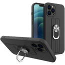 Husa Hurtel Ring Case silicone case with finger grip and stand for iPhone 13 Pro black