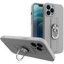 Husa Hurtel Ring Case silicone case with finger grip and stand for Samsung Galaxy S21+ 5G (S21 Plus 5G) silver