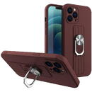 Husa Hurtel Ring Case silicone case with finger grip and stand for Samsung Galaxy S21 Ultra 5G brown