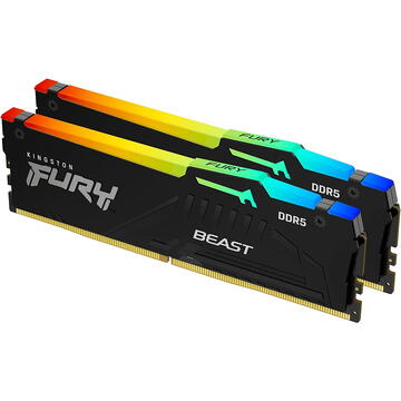 Memorie Kingston FURY Beast RGB, 64GB, DDR5-5600MHz, CL40, Dual Channel