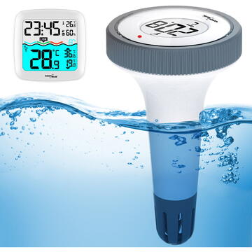 GREENBLUE Termometru pentru piscină Stație meteo, rază de 60 m, senzor plutitor, temperatură, timp, calendar, DCF, GB216