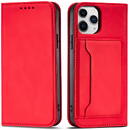 Husa Hurtel Magnet Card Case for iPhone 12 Pro Max Pouch Card Wallet Card Holder Red