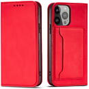 Husa Hurtel Magnet Card Case for iPhone 13 Pro Pouch Card Wallet Card Holder Red