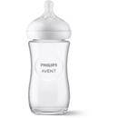 Philips-Avent Biberon din sticlă Philips Avent Natural Response SCY933/01, 240 ml, tetina care functioneaza ca sanul mamei, cu debit 3, tetina fara scurgeri, +1 luni, fara BPA, usor de curatat