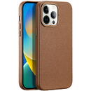 Husa Dux Ducis Grit Leather Case for iPhone 14 Pro Max Elegant Faux Leather Cover (MagSafe Compatible) Brown