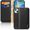 Husa Dux Ducis Hivo Leather Flip Cover Genuine Leather Wallet for Cards and Documents iPhone 14 Plus Black