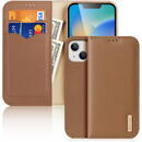 Husa Dux Ducis Hivo Leather Flip Cover Genuine Leather Wallet for Cards and Documents iPhone 14 Plus Brown