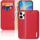 Husa Dux Ducis Hivo Leather Flip Cover Genuine Leather Wallet for Cards and Documents iPhone 14 Pro Red