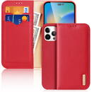 Husa Dux Ducis Hivo Leather Flip Cover Genuine Leather Wallet for Cards and Documents iPhone 14 Pro Max Red