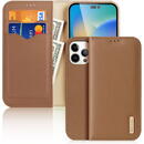 Husa Dux Ducis Hivo Leather Flip Cover Genuine Leather Wallet for Cards and Documents iPhone 14 Pro Max Brown