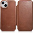 Husa iCarer CE Oil Wax Premium Leather Folio Case iPhone 14 magnetic flip case MagSafe brown (AKI14220705-BN)