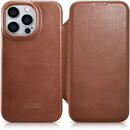 Husa iCarer CE Oil Wax Premium Leather Folio Case Leather Case iPhone 14 Pro Magnetic Flip MagSafe Brown (AKI14220706-BN)