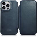 Husa iCarer CE Oil Wax Premium Leather Folio Case Leather Case iPhone 14 Pro Magnetic Flip MagSafe Blue (AKI14220706-BU)