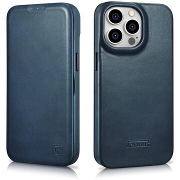 Husa iCarer CE Oil Wax Premium Leather Folio Case Leather Case iPhone 14 Pro Max Magnetic Flip MagSafe Blue (AKI14220708-BU)
