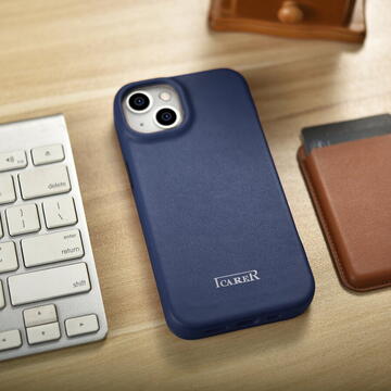 Husa iCarer CE Premium Leather Folio Case iPhone 14 magnetic flip case MagSafe blue (WMI14220713-BU)