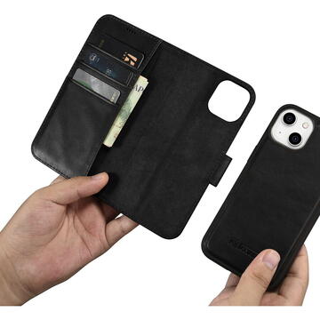 Husa iCarer Oil Wax Wallet Case 2in1 Case iPhone 14 Leather Flip Cover Anti-RFID black (WMI14220721-BK)