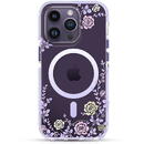 Husa Kingxbar Flora Series magnetic case for iPhone 14 MagSafe decorated with peony flowers print