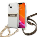 Guess GUHCP13SKC4GBGO iPhone 13 mini 5.4&quot; Transparent hardcase 4G Brown Strap Gold Chain