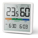 Termometru/Higrometru cu funcție de ceas și dată, GreenBlue, baterie CR2032, interval de temperatură -9,9 grade C până la +60 grade C, GB380