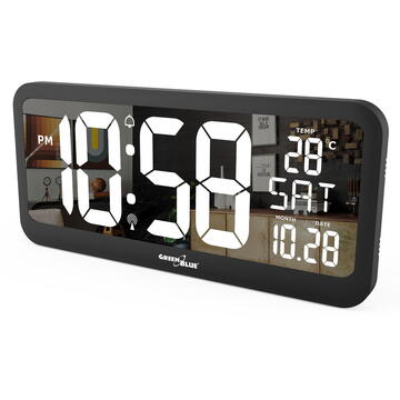 Ceasuri decorative GREENBLUE Ceas digital de perete sau sine statator, LCD, GB214, cu termometru, alarma, afisare data si ora