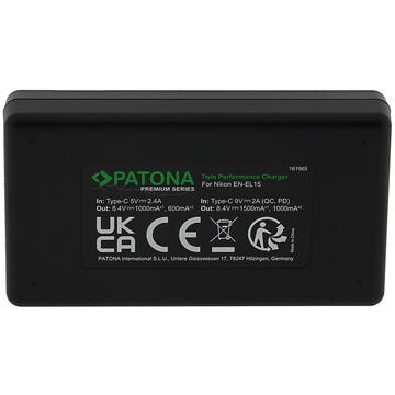 Patona Premium Twin Performance PD charger for Nikon EN-EL15 with USB-C cable