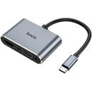 Adaptor Video USB Type-C la HDMI  / VGA HOCO HB29 Easy-lead, Gri Inchis