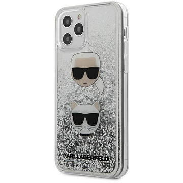 Husa Karl Lagerfeld Husa Liquid Glitter Karl&amp;Choupette iPhone 12 Pro Max Argintiu