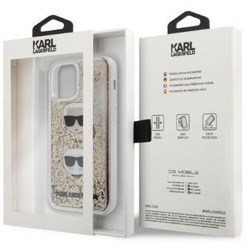 Husa Karl Lagerfeld Husa Liquid Glitter Karl&amp;Choupette iPhone 12 / 12 Pro Auriu
