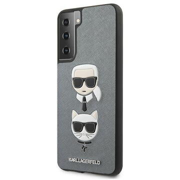 Husa Karl Lagerfeld Husa Saffiano Ikonik Karl&amp;Choupette Head Samsung Galaxy S21 Plus G996 Argintiu