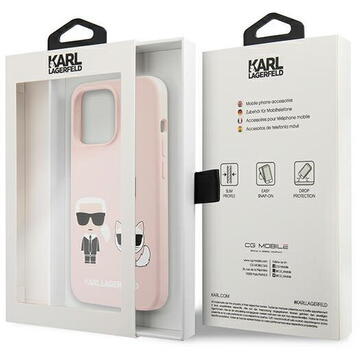 Husa Karl Lagerfeld Husa Silicon Karl &amp; Choupette iPhone 13 Pro Max Roz Deschis