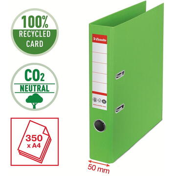 Biblioraft Esselte No.1 Power Recycled, carton cu amprenta CO2 neutra, A4, 50 mm, verde