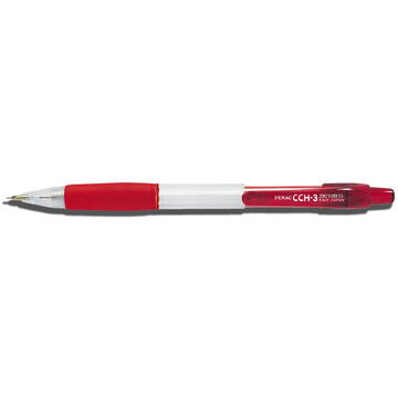 Creion mecanic PENAC CCH-3, rubber grip, 0.7mm, varf metalic, corp transparent - accesorii rosii