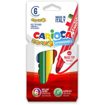 Carioca lavabila, varf gros 6mm,  6 culori/cutie, CARIOCA Bravo