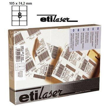 Etilux Etichete autoadezive   8/A4, 105 x 74,2 mm, 100 coli/top, JETLASCOP - albe