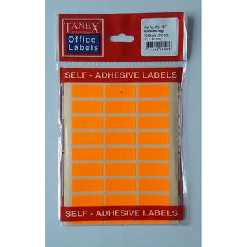 Etichete autoadezive color, 12 x 30 mm, 300 buc/set, Tanex - orange fluorescent