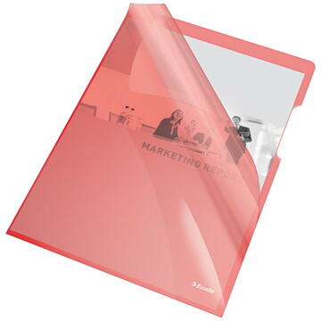 Mapa "L" pentru documente A4, 150 microni, 25/set, ESSELTE - rosu transparent