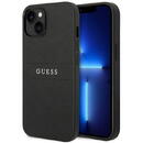 Husa Husa telefon Guess pentru iPhone 14 MAX, cu logo metalic hot stamp dungi, Piele ecologica, Negru