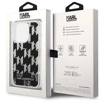 Husa Husa telefon Karl Lagerfeld pentru iPhone 14 Pro, Monogram Liquid Glitter, Plastic, Negru