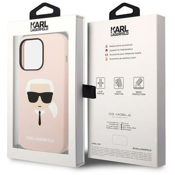 Husa Husa telefon Karl Lagerfeld pentru iPhone 14 Pro Max, Karl Head, MagSafe, Silicon lichid, Roz