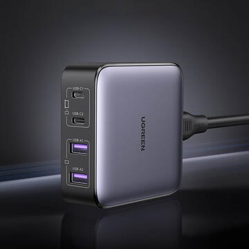 Incarcator de retea UGREEN CD327 Nexode charger, 2x USB-C, 2x USB-A, GaN, 65W (grey)