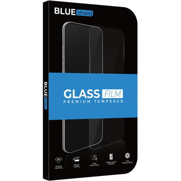 Folie Protectie Ecran BLUE Shield pentru Samsung Galaxy M01, Sticla securizata, Full Face, Full Glue, 0.33mm, 9H, 2.5D, Neagra